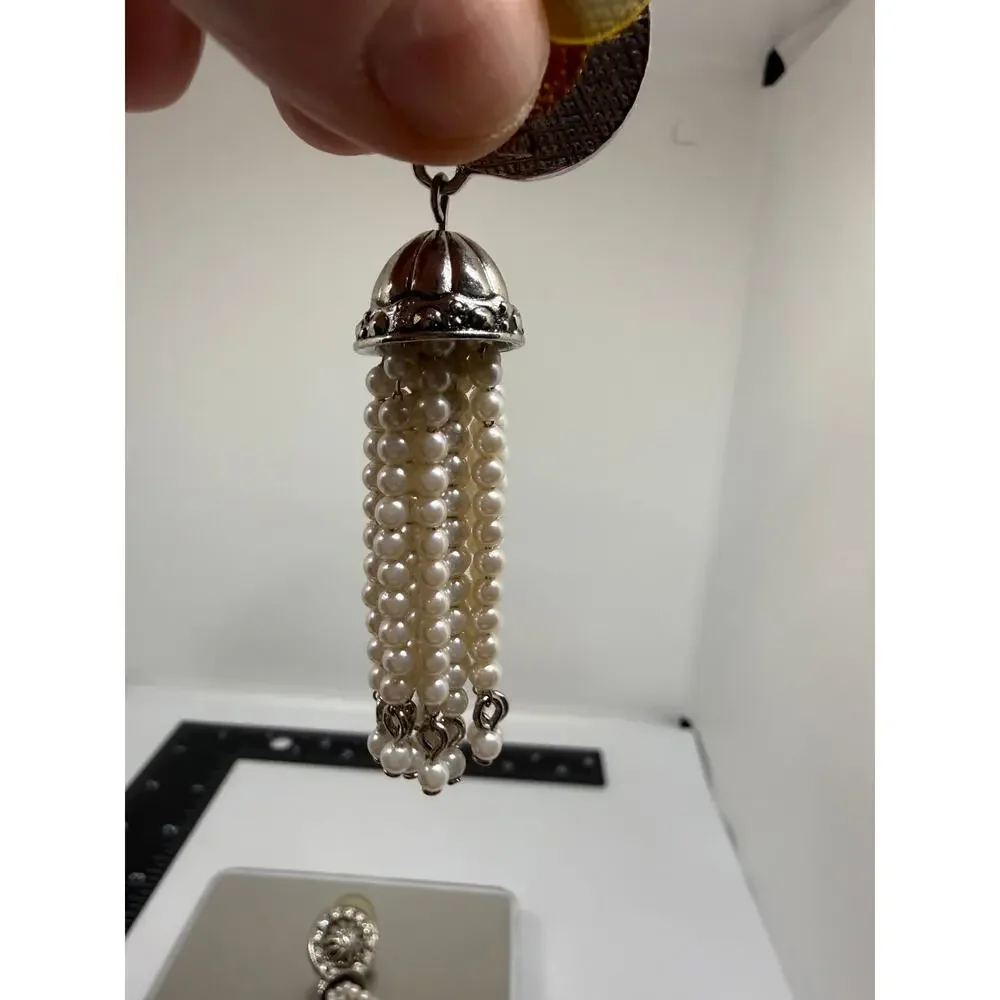 VINTAGE Avon Pearl Tassel Rhinestone Earrings Art Deco Gatsby Old Hollywood Glam